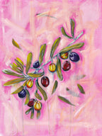 Olive branch painting on a pink abstract background by Luna Burlo