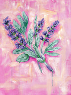 Artistic depiction of sage flowers on a abstract background by Luna Burlo